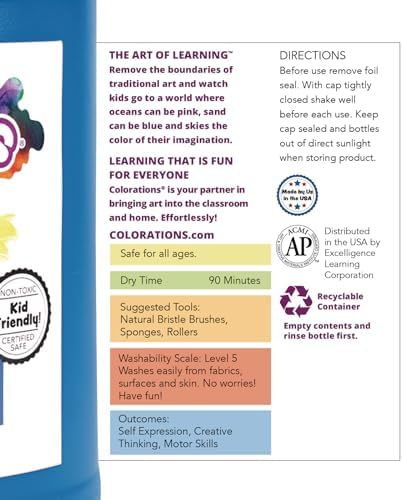 Colorations Paraben-Free Washable Tempera Paint for Kids - 1 Gallon Value Size. Vibrant Turquoise. Non-Toxic and Made in The USA