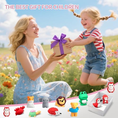 91Pcs Animal Erasers Desk Pets for Kids Animal Pencil Erasers Bulk Puzzle Eraser Toys Gifts for Classroom Prizes,Game Reward,Treasure Box,Easter Egg Fillers,Goodie Bag Stuffers,Party Favors