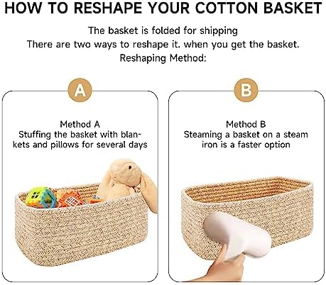 Small Storage Baskets for Organizing | Closet Organizer Bins | Shelf Toy Basket | Woven Rope Baskets | Cube Decorative Box | Shallow Basket | 11.5x7.5x4.7” | 3 Packs Mixed Brown