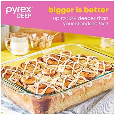 Pyrex Deep 3-Pack Glass Baking Dish Set (9"x13", 7"x11", 8"x8") With BPA-Free Lids, Rectangular Glass Bakeware, Dishwasher, Microwave, Freezer & Pre-Heated Oven Safe