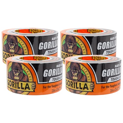 Gorilla Tape Tough & Wide, Black Tape, 2.88" x 25 yd (Pack of 4) - Heavy Duty and Weather Resistant for Indoor or Outdoor