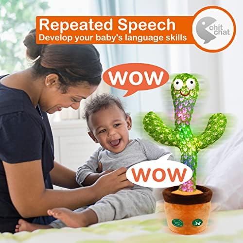 Pbooo [Update Volume Adjustable Dancing Cactus Mimicking Toy, Talking Repeat Singing Cactus Toy 120 Pcs Songs for Baby 16s Record Your Sound with Led Light
