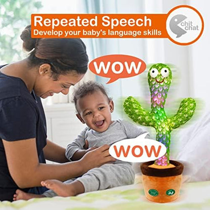 Pbooo [Update Volume Adjustable Dancing Cactus Mimicking Toy, Talking Repeat Singing Cactus Toy 120 Pcs Songs for Baby 16s Record Your Sound with Led Light