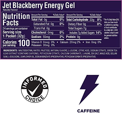 GU Energy Original Sports Nutrition Energy Gel, Vegan, Gluten-Free, Kosher, and Dairy-Free On-the-Go Energy for Any Workout, 24-Count, Jet Blackberry