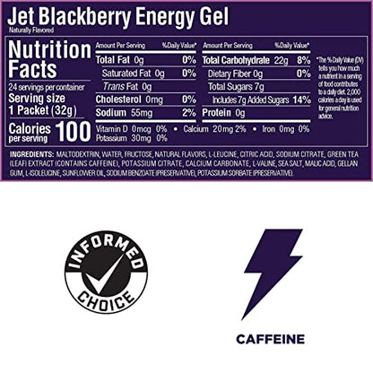 GU Energy Original Sports Nutrition Energy Gel, Vegan, Gluten-Free, Kosher, and Dairy-Free On-the-Go Energy for Any Workout, 24-Count, Jet Blackberry