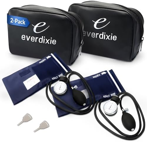 Deluxe Aneroid Sphygmomanometer Blood Pressure Monitor Set – 2-Pack – Adult Cuff, Carrying Case & Calibration Tool – High Contrast Dial for Accurate Readings – Portable & Durable Design – Navy