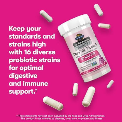 Garden of Life Once Daily Dr. Formulated Probiotics for Women 50 Billion CFU 16 Probiotic Strains with Organic Prebiotics for Digestive, Vaginal & Immune Health, Dairy Free, Shelf Stable 30 Capsules