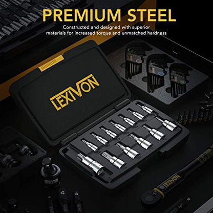 LEXIVON Torx Bit Socket Set, Premium S2 Alloy Steel | 13-Piece Star T8 - T60 Set | Enhanced Storage Case (LX-143)