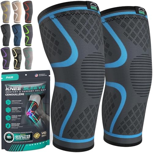 Modvel Compression Knee Brace for Women & Men, 2-Pack Knee Brace for Running Knee Pain, Knee Support Compression Sleeve, Workout Sports Knee Braces for Meniscus Tear, ACL & Arthritis Pain Relief