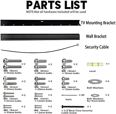No Stud TV Wall Mount, Drywall Studless TV Hanger No Damage, No Drill, Non Screws, Dry Wall Flat Screen TVs Easy Install Bar Bracket fits VESA 12-55 inch TVs up to 99 lbs, Include Hardware Levels