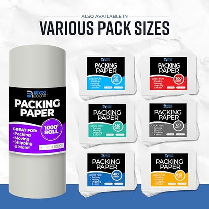 Bryco Goods Large Newsprint Packing Paper Roll - 1000'L x 18”W (700 Sheets 17” Long Equivalent) - USA Made - Newspaper Paper - Packaging, Storage, Shipping & Moving Supplies