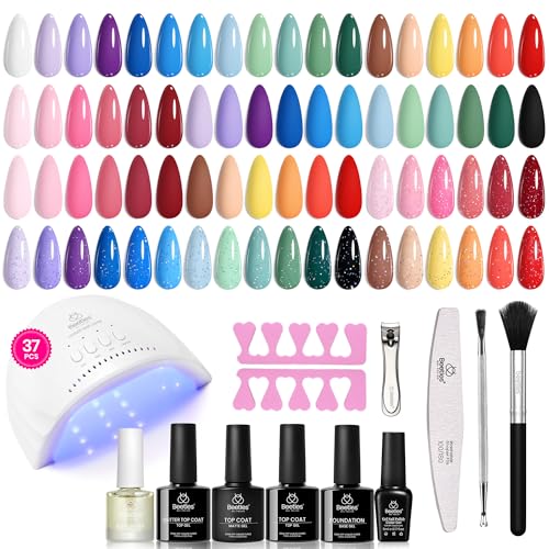 Beetles Gel Nail Polish Kit with Uv Light, 37Pcs 25 Colors Pastel Gel Polish Starter Kit, Green Pink Red Blue Purple Nail Polish for Beginners with Everything Manicure Tools Gift for Women