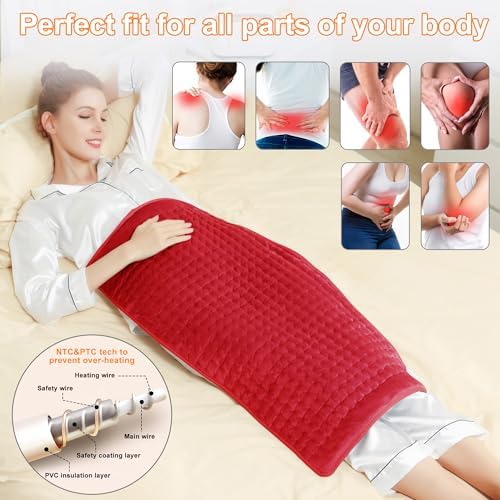 Heating Pad-Electric Heating Pads for Back,Neck,Abdomen,Moist Heated Pad for Shoulder,Knee,Hot Pad for Arms and Legs,Dry&Moist Heat & Auto Shut Off(Red, 33''×17'')