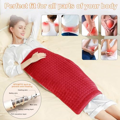 Heating Pad-Electric Heating Pads for Back,Neck,Abdomen,Moist Heated Pad for Shoulder,Knee,Hot Pad for Arms and Legs,Dry&Moist Heat & Auto Shut Off(Red, 33''×17'')
