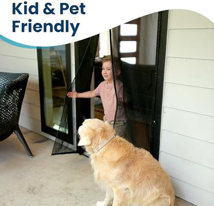 Magnetic Screen Door - Bugs Out, Breeze in - 9min Install Auto-Sealing Heavy Duty Double Stitched Mesh, 52 Magnets, Hands Free Sliding & Patio Door Net, Pet & Kid Friendly, 38 x 82 Inch, Flux Phenom