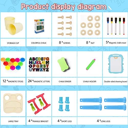 Easel for Kids,Rotatable Double Sided Adjustable Standing Art Easel with Painting Accessories for Toddlers Boys and Girls-Blue