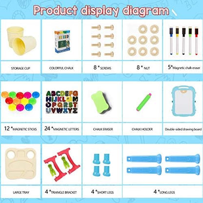 Easel for Kids,Rotatable Double Sided Adjustable Standing Art Easel with Painting Accessories for Toddlers Boys and Girls-Blue