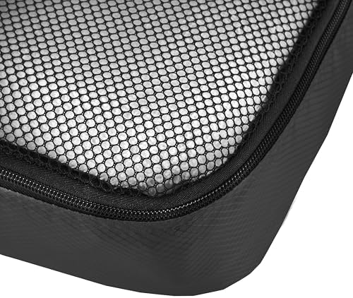 Amazon Basics Large Packing Cubes for Travel, Packing Organizers, 4-Piece-Set With Double Zipper Pulls and Mesh Top Panel, 100% Durable Polyester, Black, 17.5"L x 12.8"W x 3.3"H