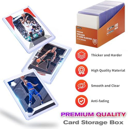 1000 Card Sleeves Top Loaders for Cards, Arjiekwei 3"X4" Baseball Card Protectors Hard Plastic, Premium Toploaders Card Holder for Trading Sports Football Game Card(500 Top Loaders + 500 Card Sleeves)