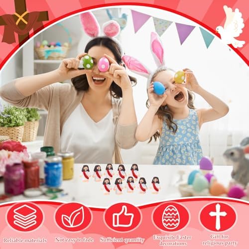Bememo 100 Pcs Little Jesus Figures Jesus Loves You Original Design Rubber Pocket Toys Little Figures to Hide and Seek Sunday School Religious Party Share Gifts (Red)