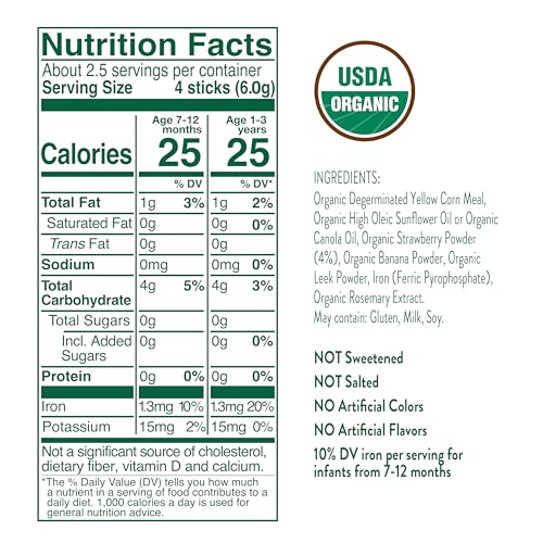 Little Bellies Organic Strawberry Pick-Me Sticks Baby Snack (Pack of 10 x 0.56 oz Individual Packs)