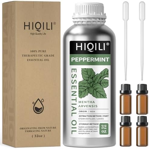 HIQILI Peppermint Essential Oil 32oz 100% Pure Natural Aromatic Oil for Freshening Air, Hair Care, DIY Soap, SPA & Home Use