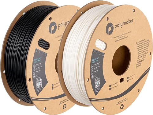 Polymaker PLA PRO Filament 1.75mm 2kg, Tough & High Rigidity Black*1_ White*1 3D Printing Filament, PolyLite PLA PRO 3D Printer Filament 1.75mm, Print with Most 3D Printers