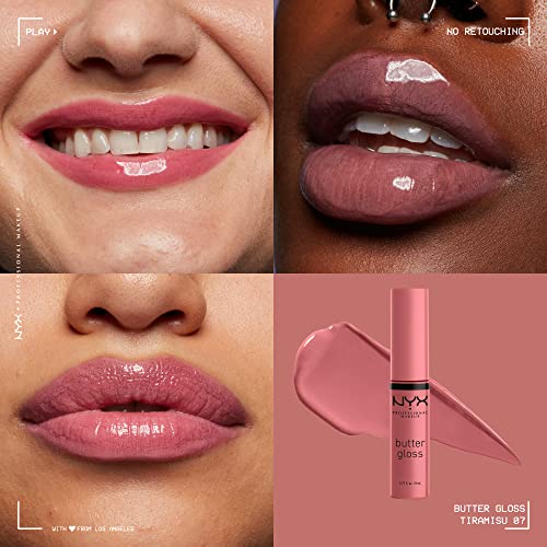 NYX PROFESSIONAL MAKEUP The Brow Glue Extreme Hold Tinted Eyebrow Gel Dark Brown & Butter Gloss Non-Sticky Lip Gloss Tiramisu