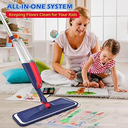 Wet Dust Mops for Hardwood Floor Cleaning - MEXERRIS Spray Mops with 4X Reusable Washable Pads 2X Bottles Microfiber Wood Floor Mop Home Commercial Use for Hardwood Wood Laminate Ceramic Tiles