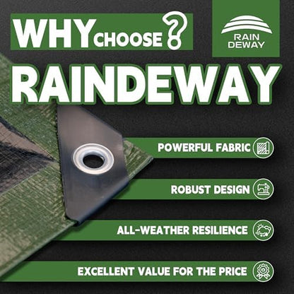 8x10 Feet Tarp Waterproof,9Mil Thick,Finished Size Tarps,UV Resistant,Durable,Multipurpose Poly Tarp Cover with Metal Grommets and Reinforced Edges,Green/Black by RAINDEWAY