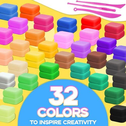 Air Dry Clay - 64 Pack Modeling Clay Kit with 3 Sculpting Tools,Safe & Non-Toxic,DIY Magic Toys Gifts for Boys,Girls,Kids - 32 Colors