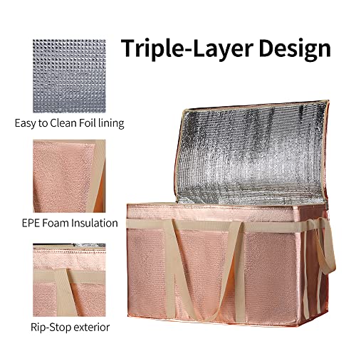 Bodaon Insulated Pizza Delivery Bags, XXX-Large Commercial Food Delivery Insulation Bag for Hot/Cold Food, Large Capacity Reusable Warming Bag, Gold, 1-Pack