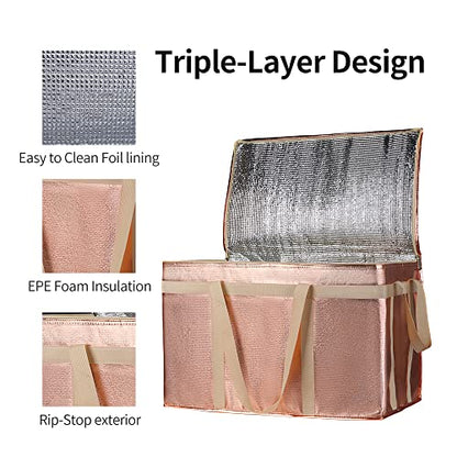 Bodaon Insulated Pizza Delivery Bags, XXX-Large Commercial Food Delivery Insulation Bag for Hot/Cold Food, Large Capacity Reusable Warming Bag, Gold, 1-Pack