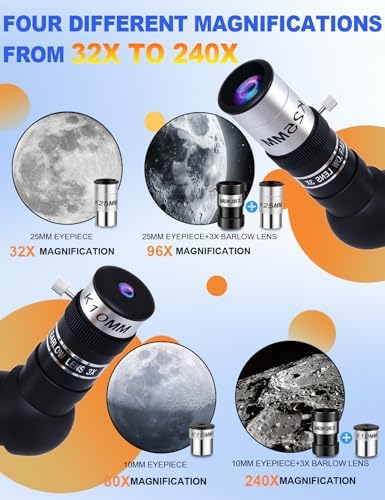 Telescope for Adults High Powered 90mm Aperture 800mm(32X-240X),Refractor Telescopes for Astronomy Beginners with AZ Mount Tripod,Phone Adapter,Carry Bag