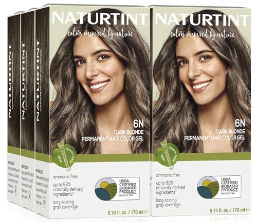 Naturtint 6N Dark Blonde Permanent Hair Color (Pack of 6), Ammonia Free, Vegan, Cruelty Free, up to 100% Gray Coverage, Long Lasting Results (Packaging may vary)