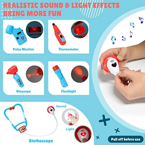 Meland Toy Doctor Kit for Kids - Pretend Play Doctor Set with Carrying Case, Stethoscope Toy & Dress Up Costume - Doctor Play Set for Kids Toddlers Ages 3 4 5 6 Year Old for Role Play Gift