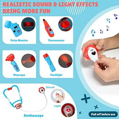 Meland Toy Doctor Kit for Kids - Pretend Play Doctor Set with Carrying Case, Stethoscope Toy & Dress Up Costume - Doctor Play Set for Kids Toddlers Ages 3 4 5 6 Year Old for Role Play Gift