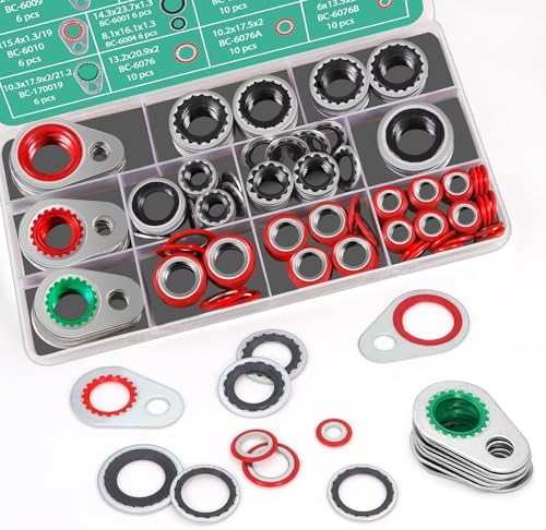 95 PCS 12 Sizes Premium A/C Conditioning System Compressor Gasket Seal, Automotive Air Conditioning Compressor Port Seal Gasket Kit Bonded Gasket Seal Assortment Set
