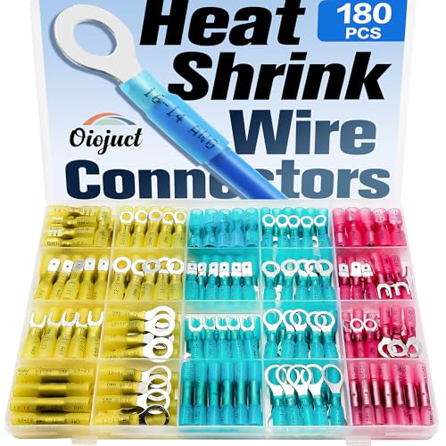 180Pcs Heat Shrink Wire Connectors Kit - Waterproof Marine Automotive Battery Electrical Crimp Terminals Set, Ring Fork Spade Butt Splices