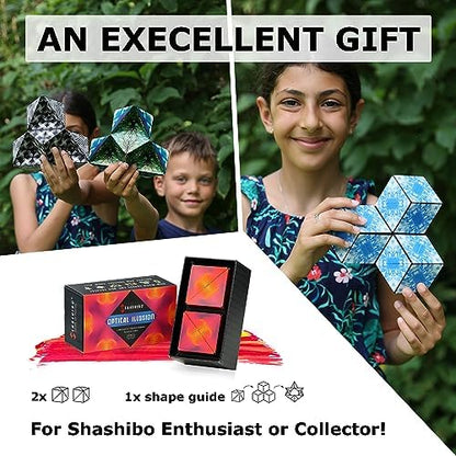 SHASHIBO Shape Shifting Box - Award-Winning, Patented Fidget Cube w/ 36 Rare Earth Magnets - Transforms Into Over 70 Shapes, Gift Box, Download Fun in Motion Toys Mobile App (Optical Illusion, 2 pack)