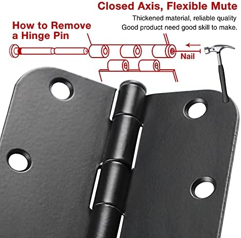 30 Pack Rounded Matte Black Door Hinges 3.5 Inch 5/8" Radius Interior 3 1/2" Flat Iron Bifold Residential Standard Bedroom Indoor for Doors 3 ½"Hardware Control House Home Decor Essentials Accessories