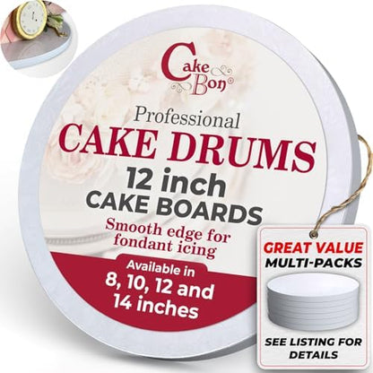 Cakebon Cake Boards - Sturdy 1/2 Thick Drums - 12 Inch Professional Smooth Straight Edges White 6-Pack