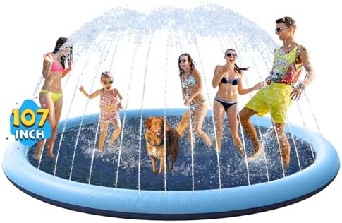 VISTOP Non-Slip Splash Pad for Kids and Dog, Thicken Sprinkler Pool Summer Outdoor Water Toys - Fun Backyard Fountain Play Mat for Baby Girls Boys Children or Pet Dog (107 inch, Blue&Blue)