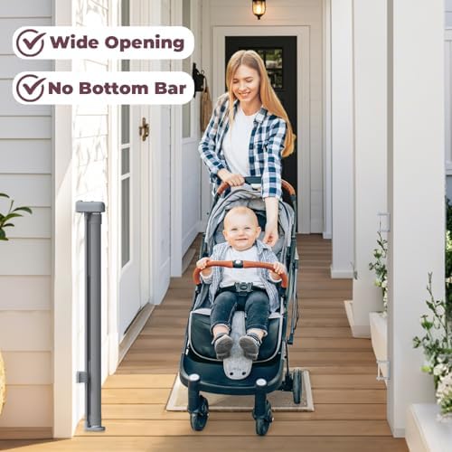 Retractable Baby Gate for Stairs, 55" Wide Mesh Dog Gate Indoor, 34'' Tall Child Gate for Doorways, Hallways, Deck, Indoor Outdoor Pet Baby Safety Essentials for Home, Grey