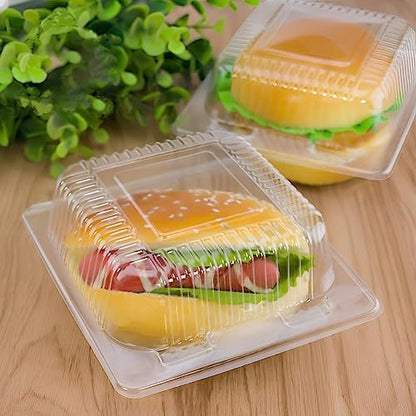 200 Pcs Clear Plastic Take out Containers,Disposable Fancy Hinged Top Square Clamshell Food Boxes,Cake Slice Containers Clamshell Takeout Tray with Clear Lids,5.3x4.7x2.8 Inch