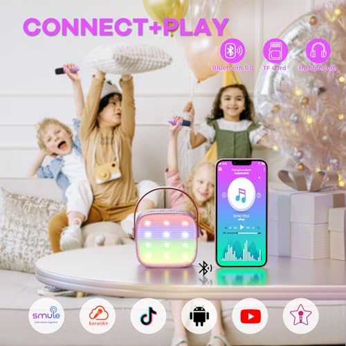 YLL Mini Karaoke Machine with 2 Wireless Microphones, TOP Kids Gifts for Girls Ages 3, 4, 5, 6, 7, 8, 9,10,11,12 +Year Old, 4-12 Years Old Birthday Toy Gift for Girls Boys Party (Purple)