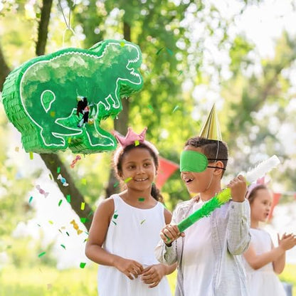 WERNNSAI Dinosaur Piñata - Watercolor Green Dinosaur Piñata Birthday Piñata with Stick and Blindfold for Kids Birthday Party Game Classroom Activities Dinosaur Themed Party Decor(16.9’’ x 12.9’’)