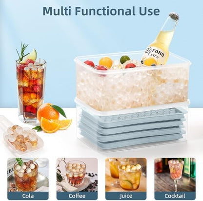 WIBIMEN Mini Ice Cube Trays, Small Tiny Round Pebble Crushed Nugget Ice Trays for Freezer with Lid - Chilling Drinks Coffee Juice(4 Pack/0.55In - Blue)