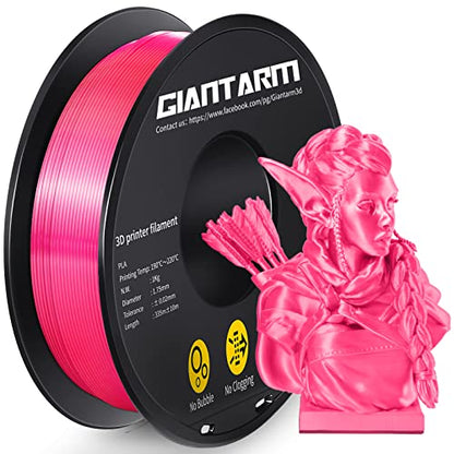 GIANTARM 3D Printer PLA Filament, Shiny Silk Rose Pink Magenta Toughness Enhanced Filament with 1.75mm Dimensional Accuracy +/-0.03mm, 1080 Feet per Roll, Vacuum Packaging, for Most 3D FDM Printer