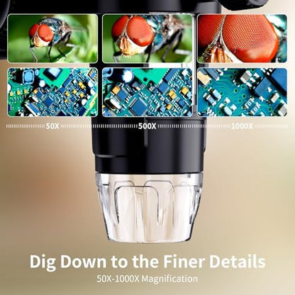 Coin Microscope, LCD Digital1000x, 1080P Coin Magnifier,Microscope for Adult with 8 Adjustable LED Lights, PC View, Compatible with MacOS Windows